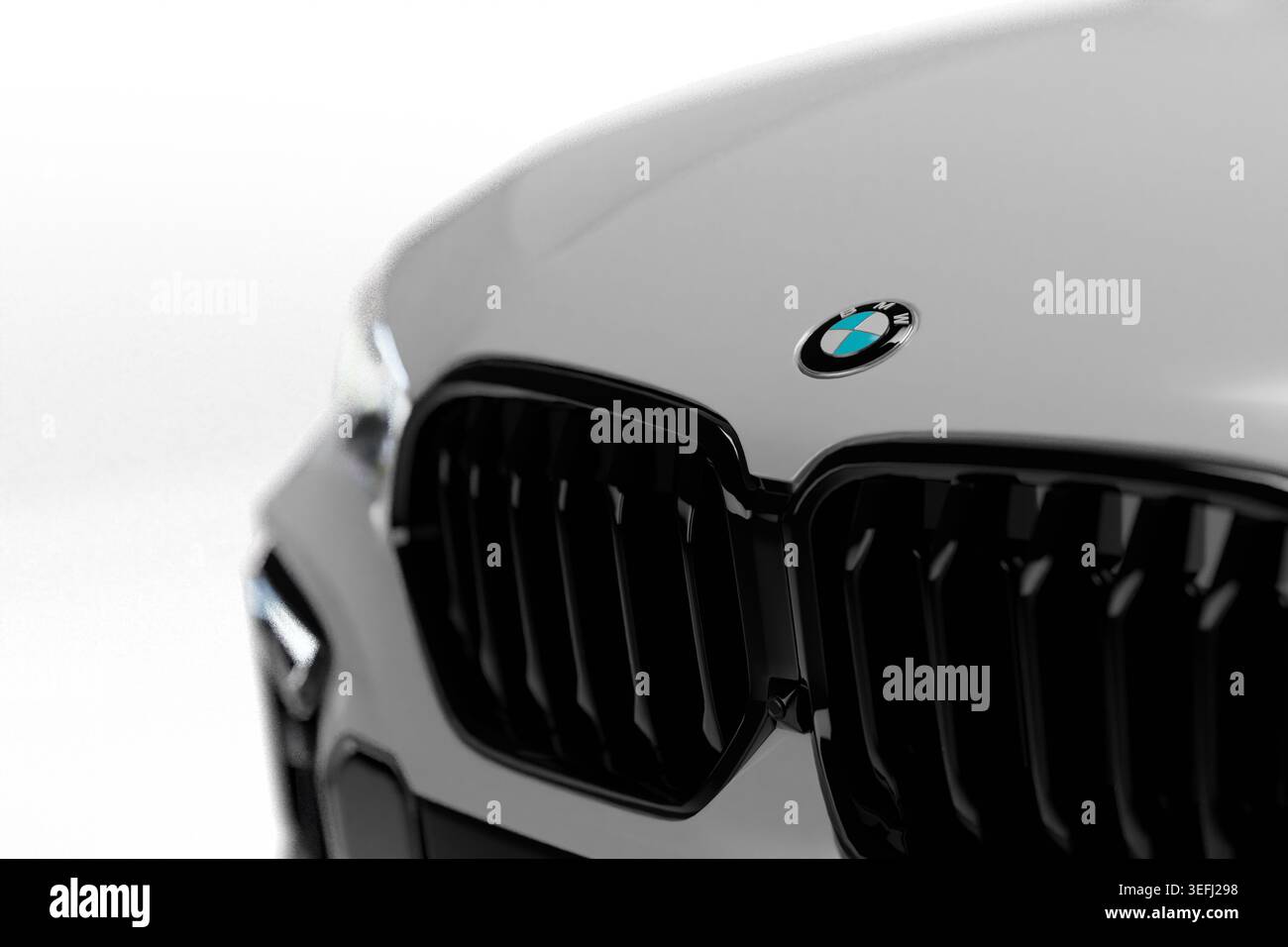 Izmir, Turkey - May 12 2026: Close up 3D render of BMW logo on front ...