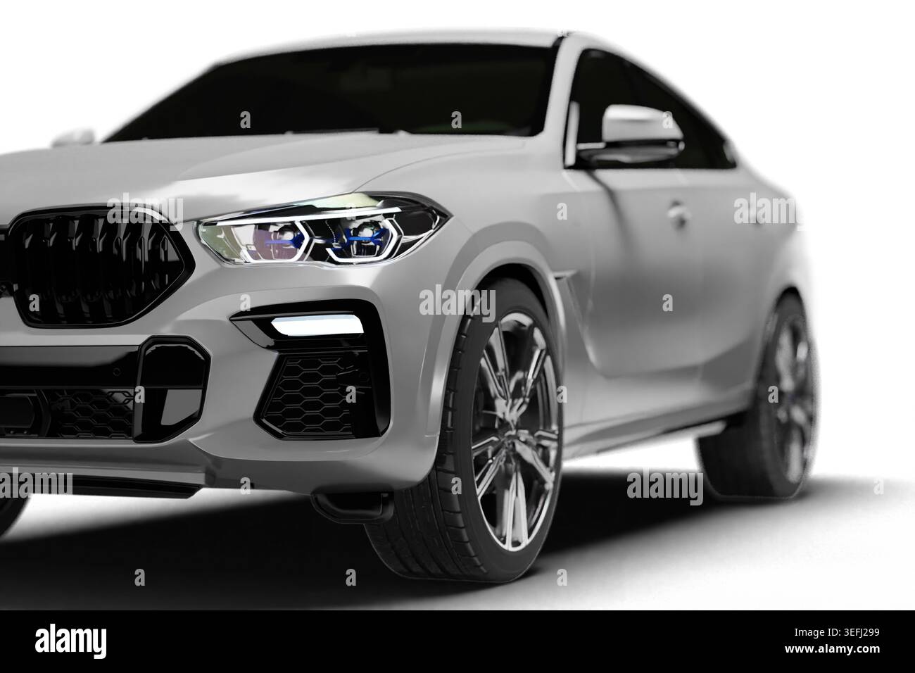 Izmir, Turkey - May 12 2026: Close up 3D render of front headlight on ...