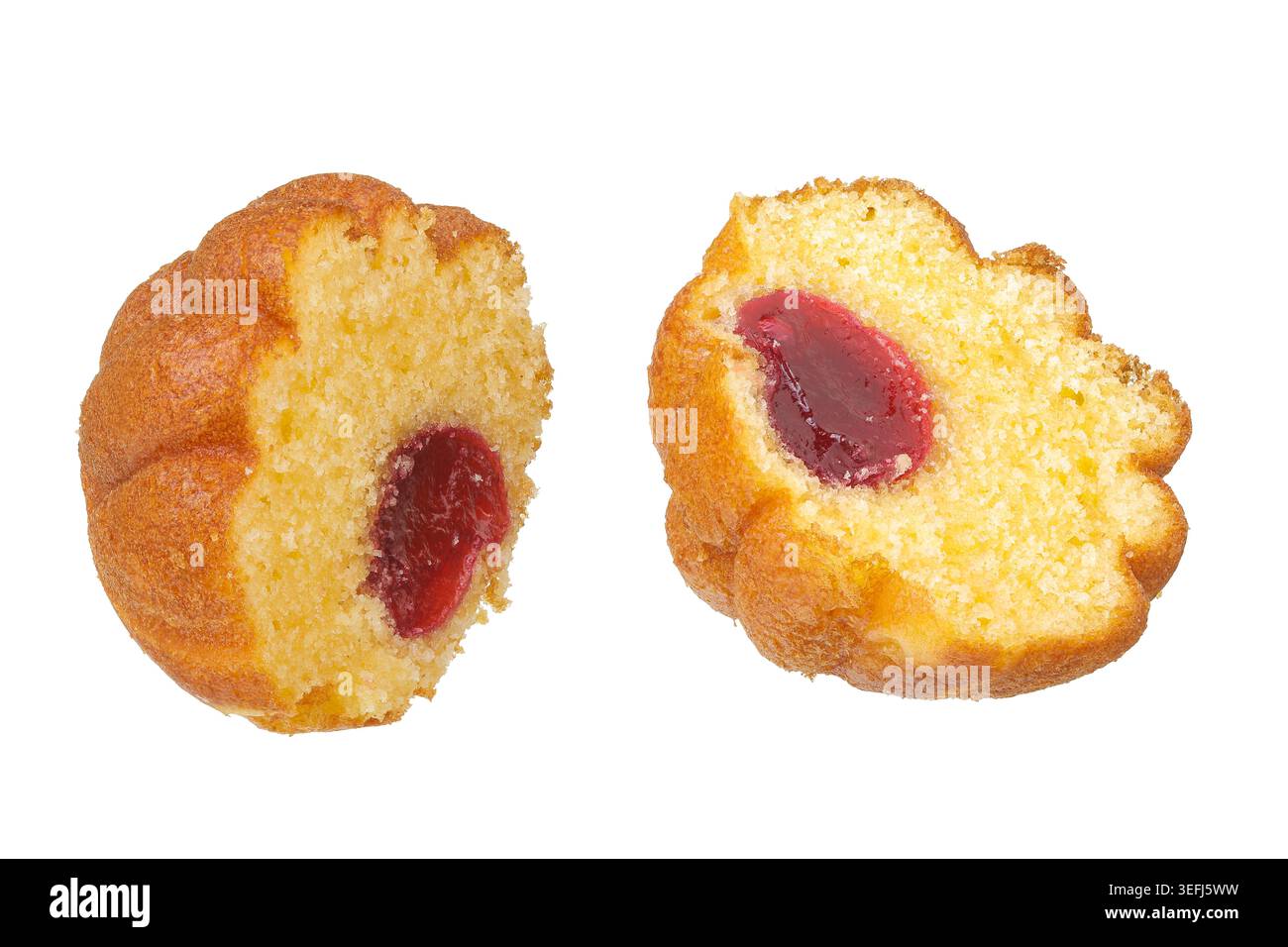 nut-shaped cookies with fruit jam isolated on white background Stock Photo