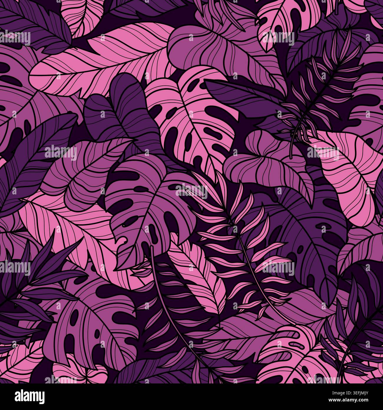 Seamless pattern with palm leaves on a dark background Stock Vector