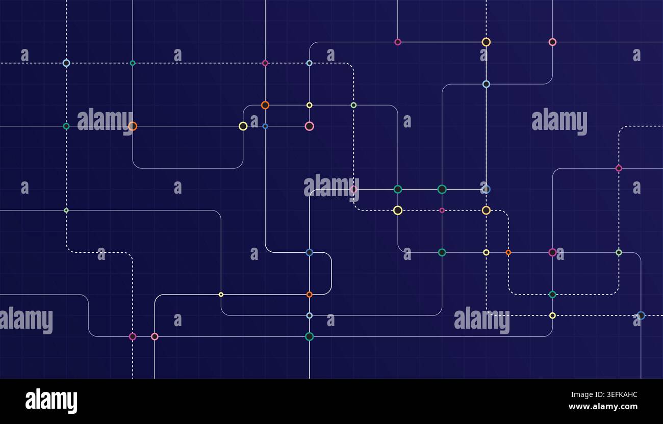 Abstract dark blue technology background with glowing connected lines and futuristic digital network nodes vector graphic Stock Vector