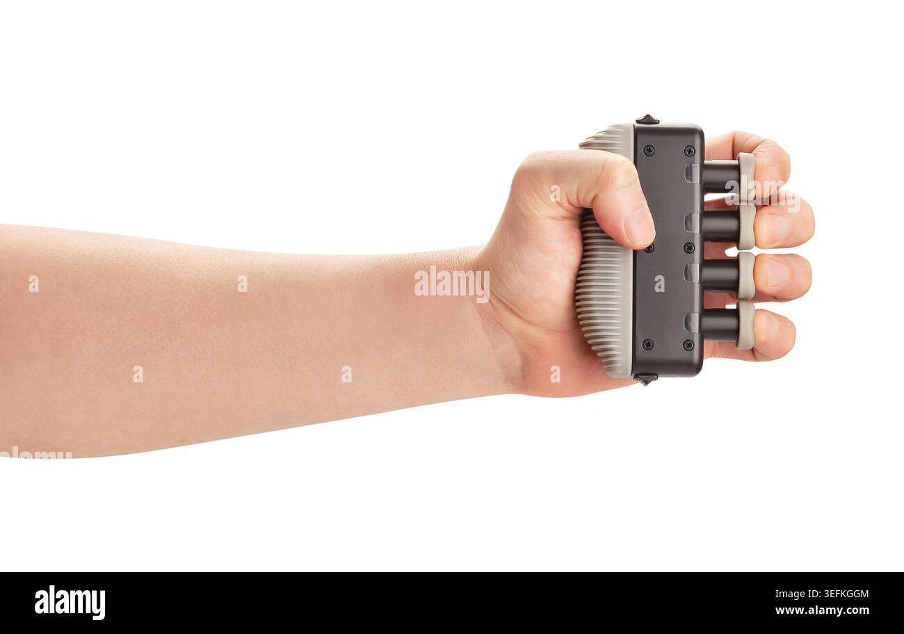 hand exerciser in hand path isolated on white Stock Photo