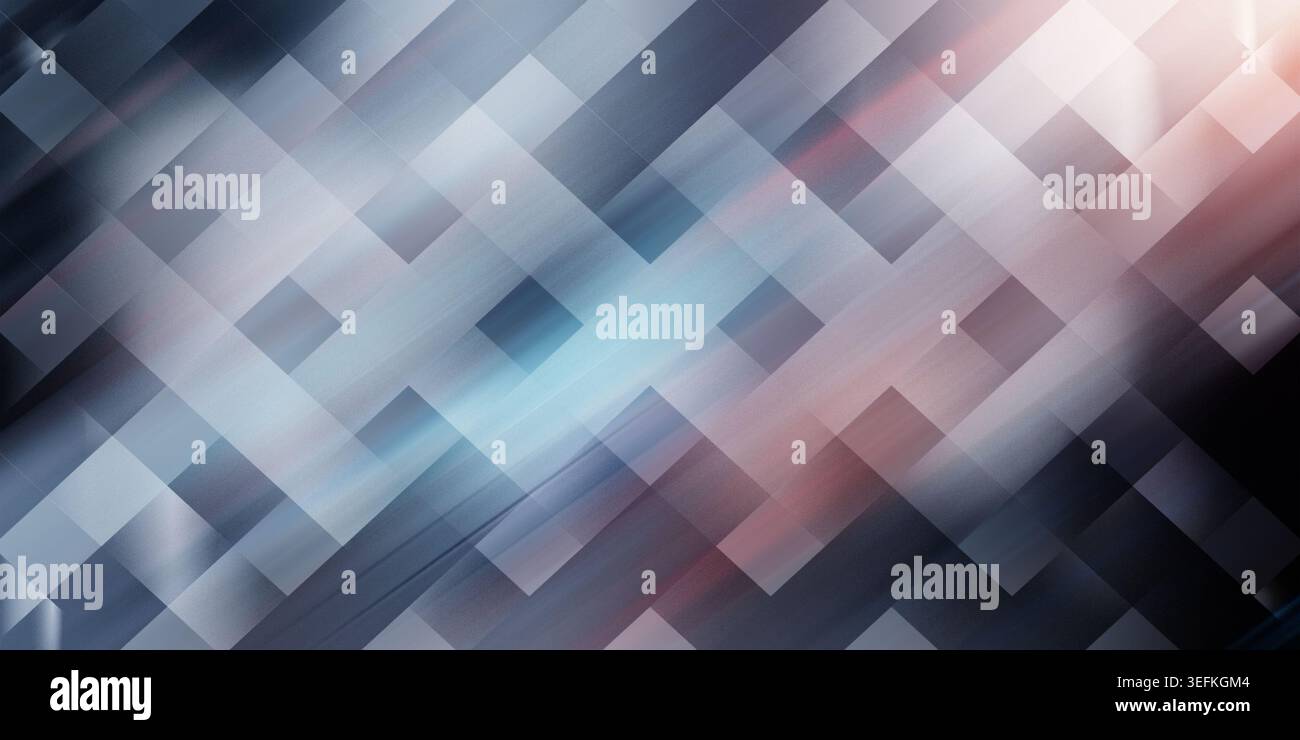 Vibrant abstract image featuring intersecting rectangles in various shades of blue and pink, creating a dynamic geometric pattern with a sense of dept Stock Photo