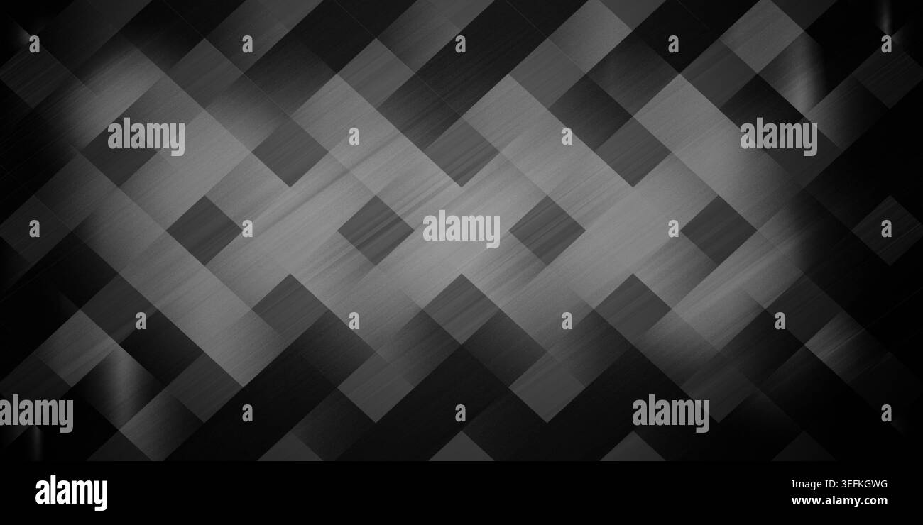 A dark, moody abstract background featuring a pattern of diagonal intersecting rectangles with a subtle, brushed metallic texture. Stock Photo