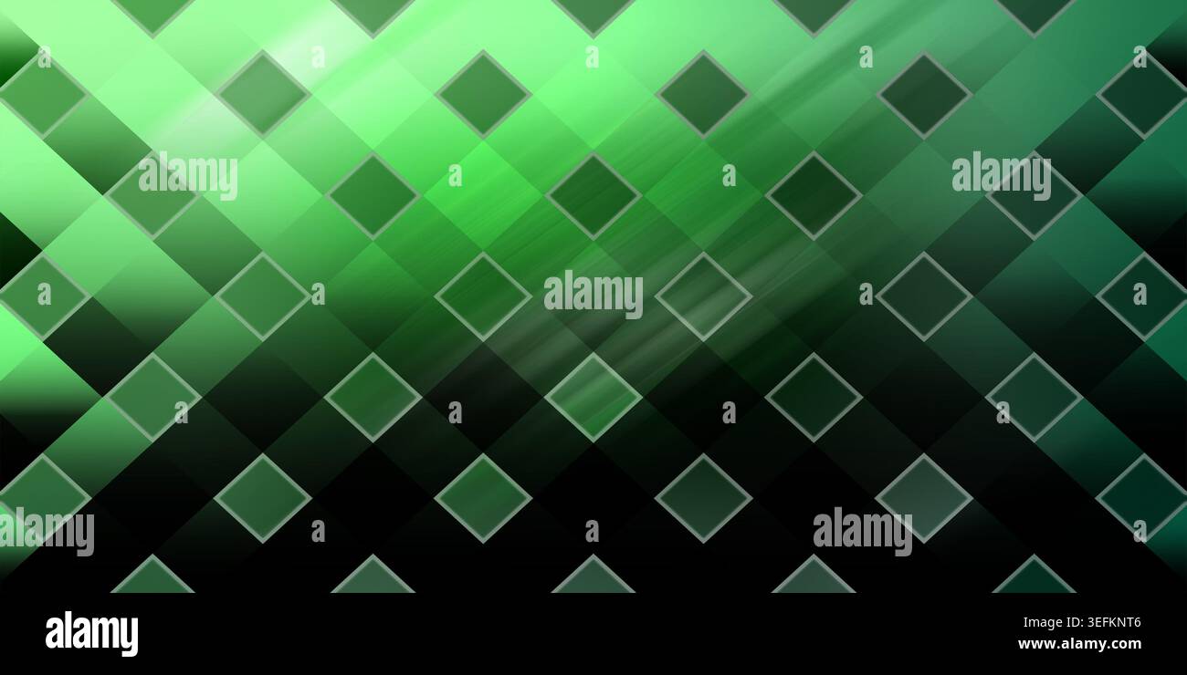 This image features a dark green diamond pattern with a shiny gradient effect, creating a sleek and modern visual composition with square shapes and d Stock Photo