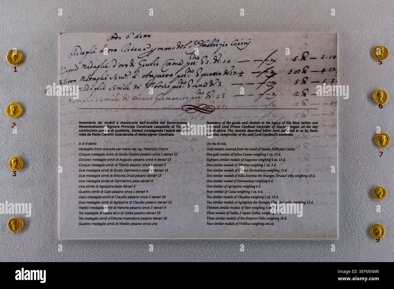 Museum display of an archival inventory document with handwritten text ...