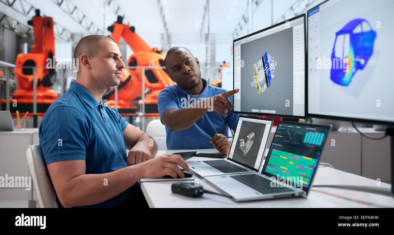 Young African Automotive Engineer Uses Simulation Software For Precise Vehicle Analysis. Stock Photo