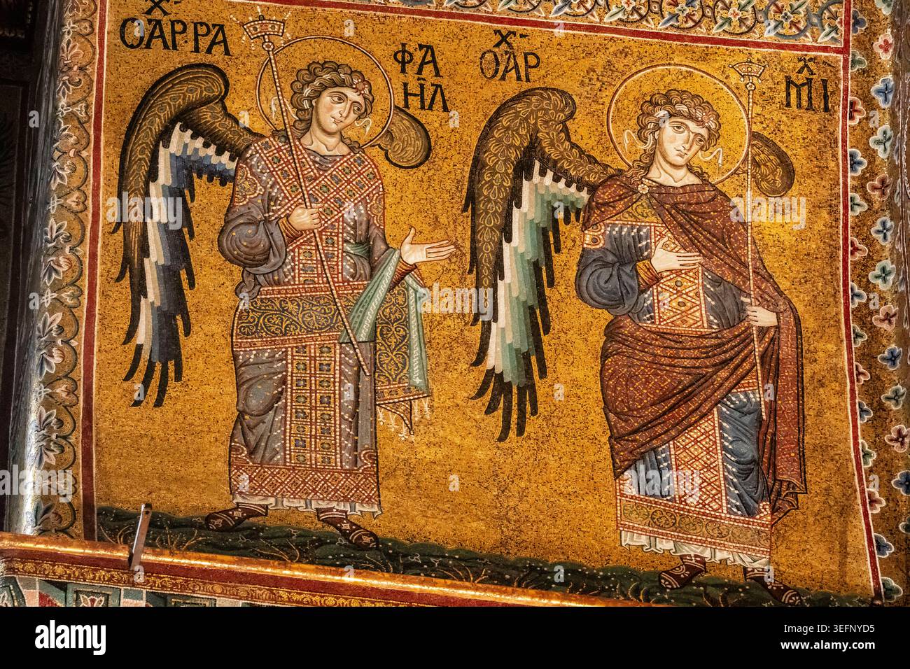 Byzantine mosaic of the archangels Raphael and Michael, Santa Maria la ...
