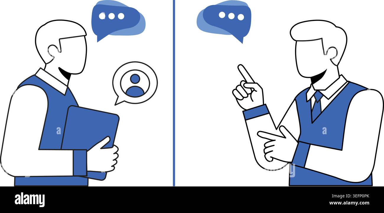 Businessmen discussing ideas with speech bubbles and handshake Vector Stock Vector