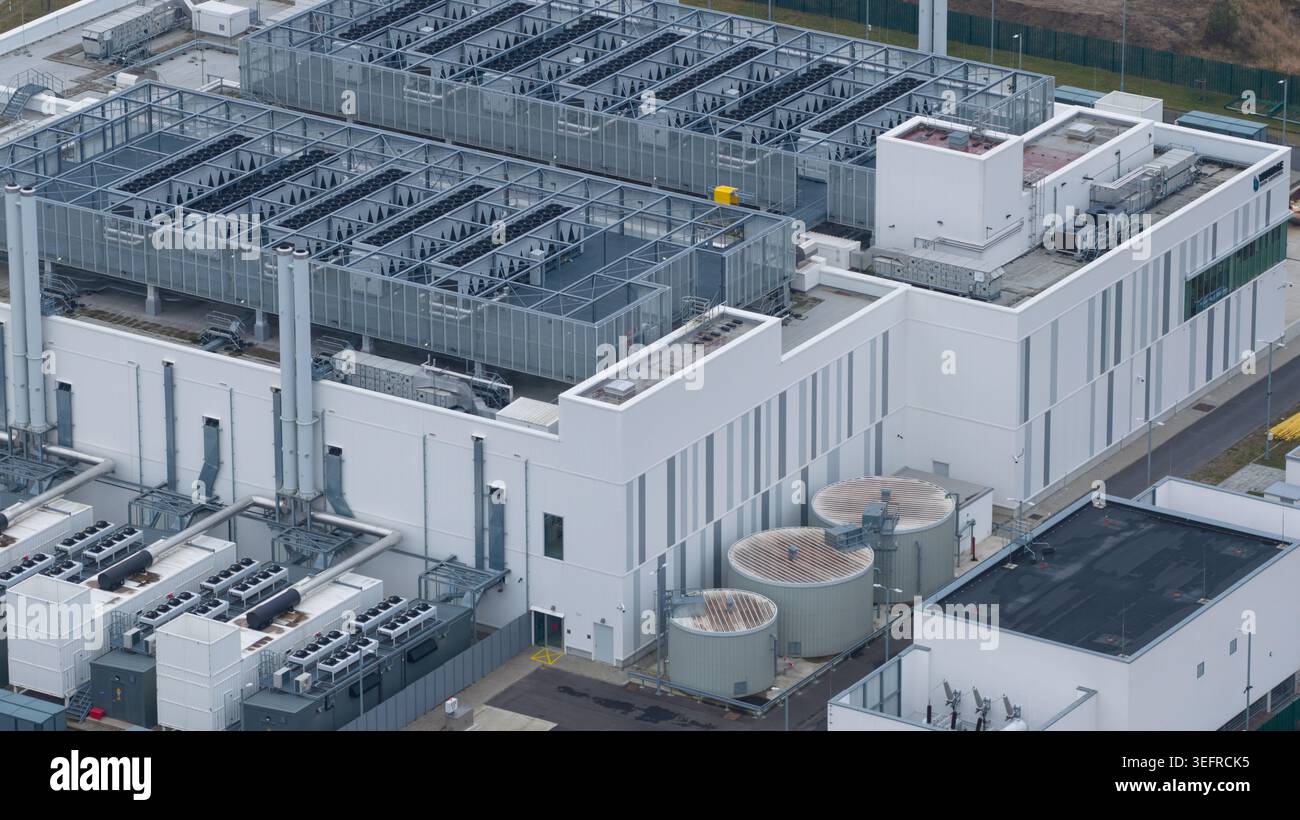 Data center building infrastructure with cooling units aerial view Stock Photo