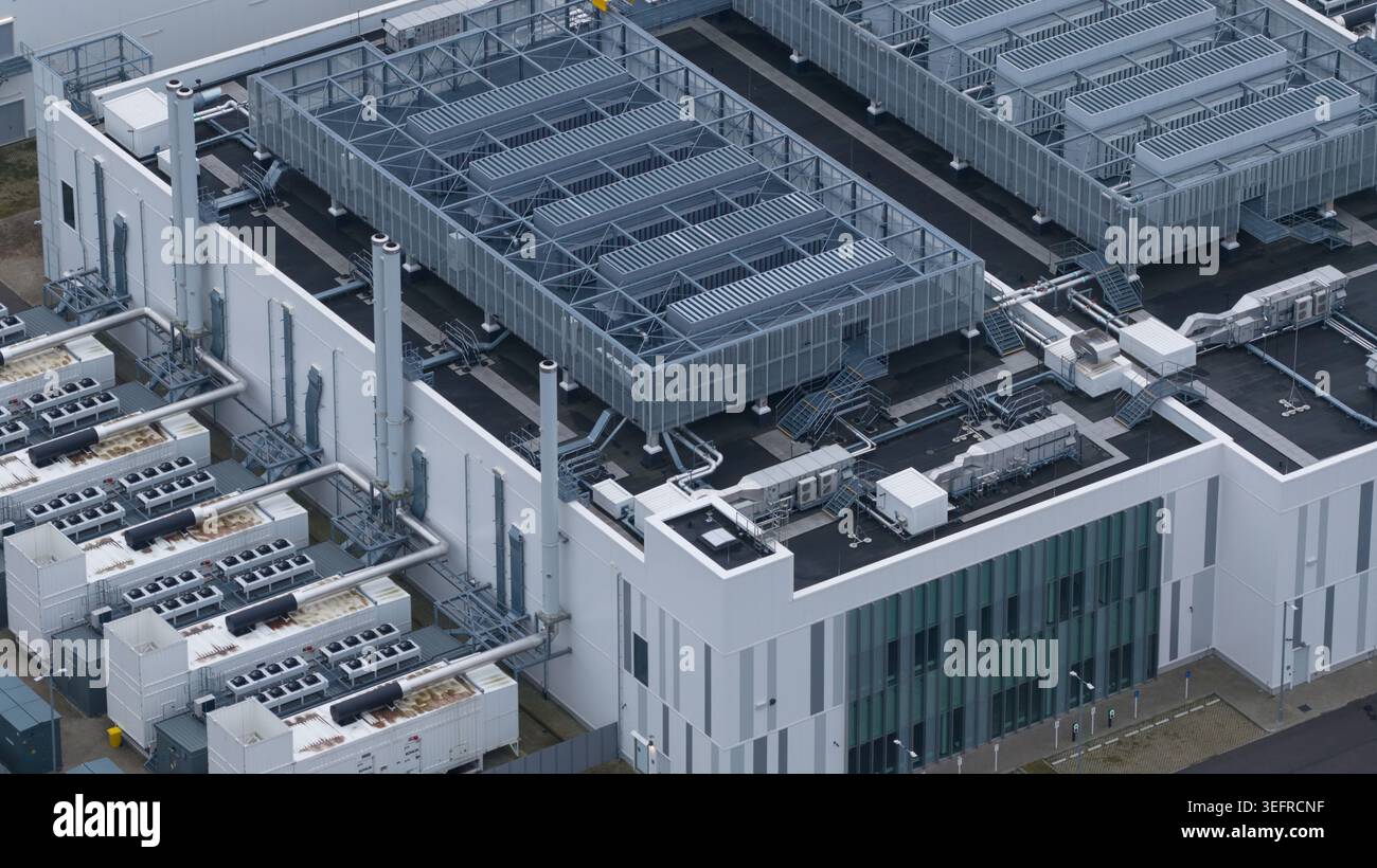 Data center rooftop showing cooling and hvac infrastructure Stock Photo