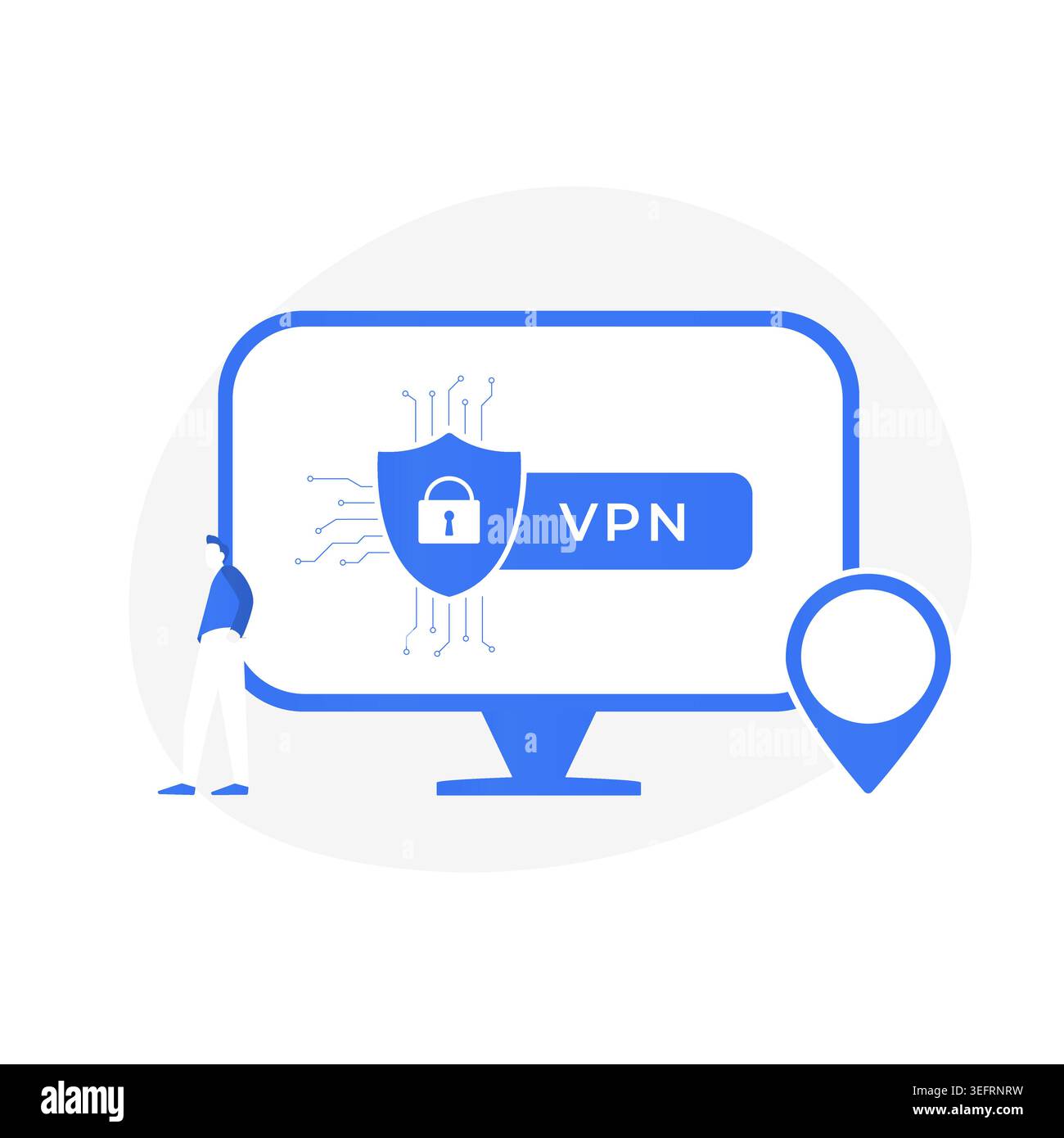 VPN - Virtual Private Network software for computers concept. Privacy protection and secure vpn network connection vector illustration in flat design. Stock Vector