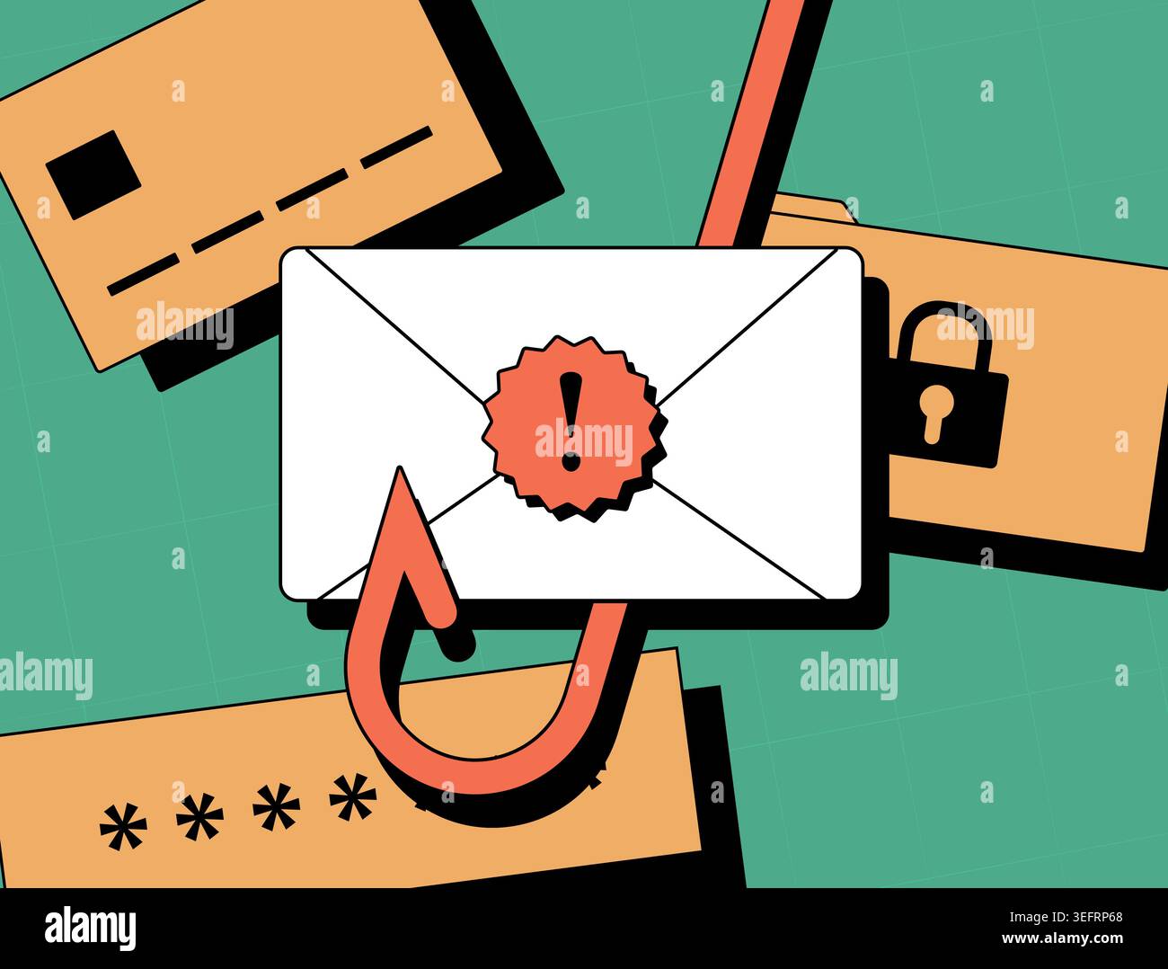 E-mail phishing illustration - fraud alert and malware notification ...