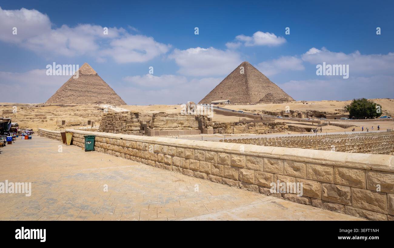 View of the Giza Plateau with Pyramid Complex, Sphinx and excavations ...