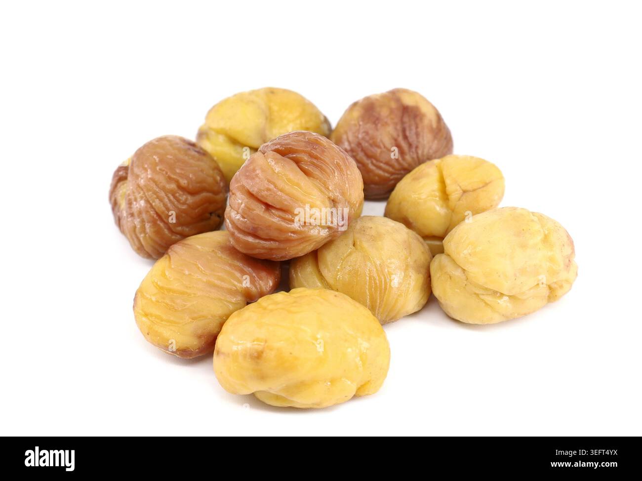 Steamed soft chestnuts on white background Stock Photo