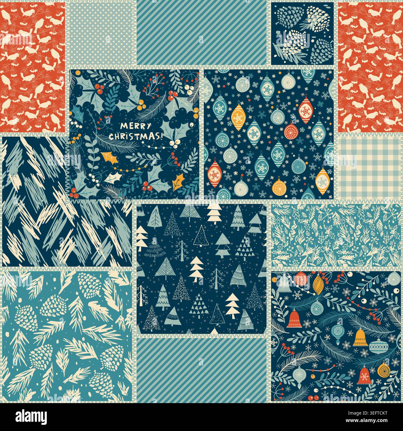 Seamless abstract colorful patchwork pattern in Christmas style. Merry ...