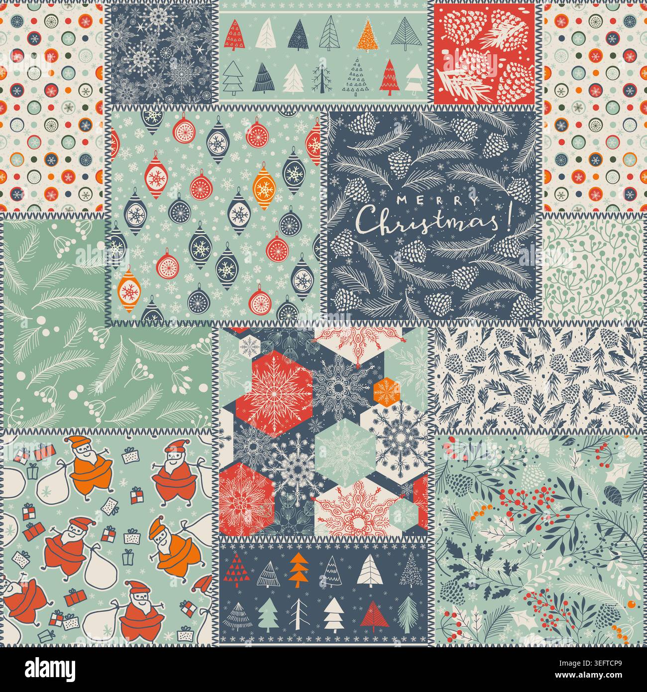 Seamless abstract colorful patchwork pattern in Christmas style. Merry ...