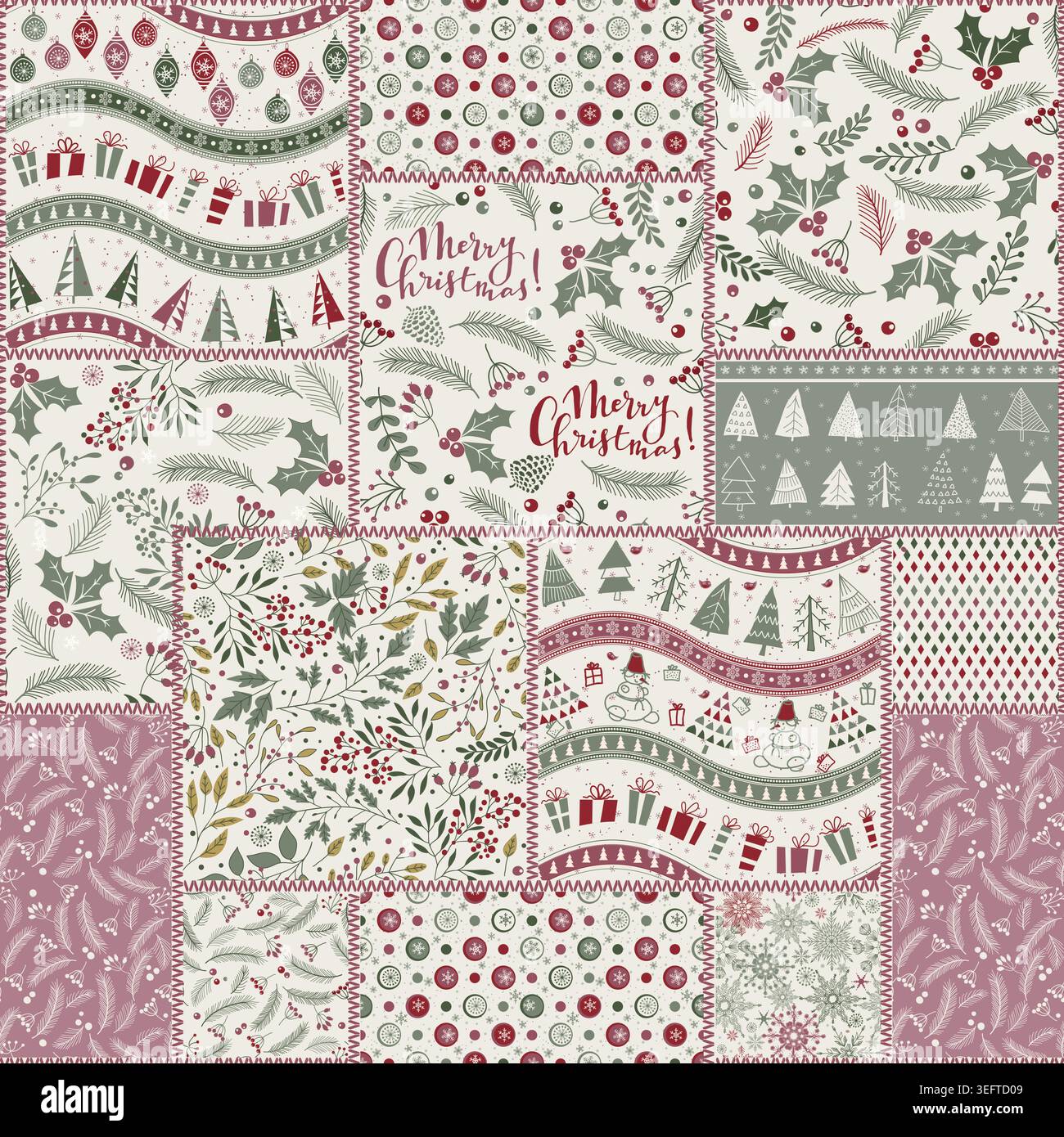 Seamless abstract colorful patchwork pattern in Christmas style. Merry ...