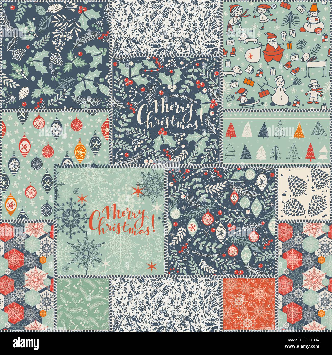 Seamless abstract colorful patchwork pattern in Christmas style. Merry ...