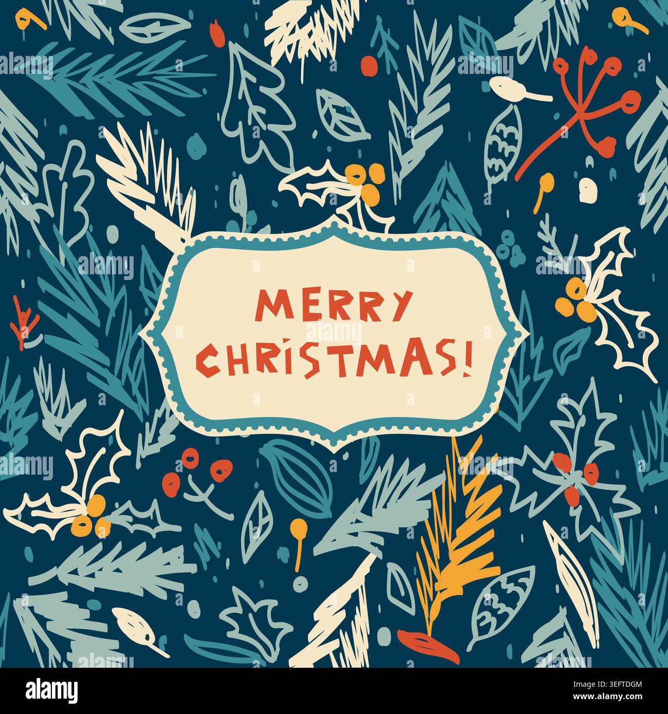 Merry Christmas, Happy New Year greeting card, wrapping paper with ...