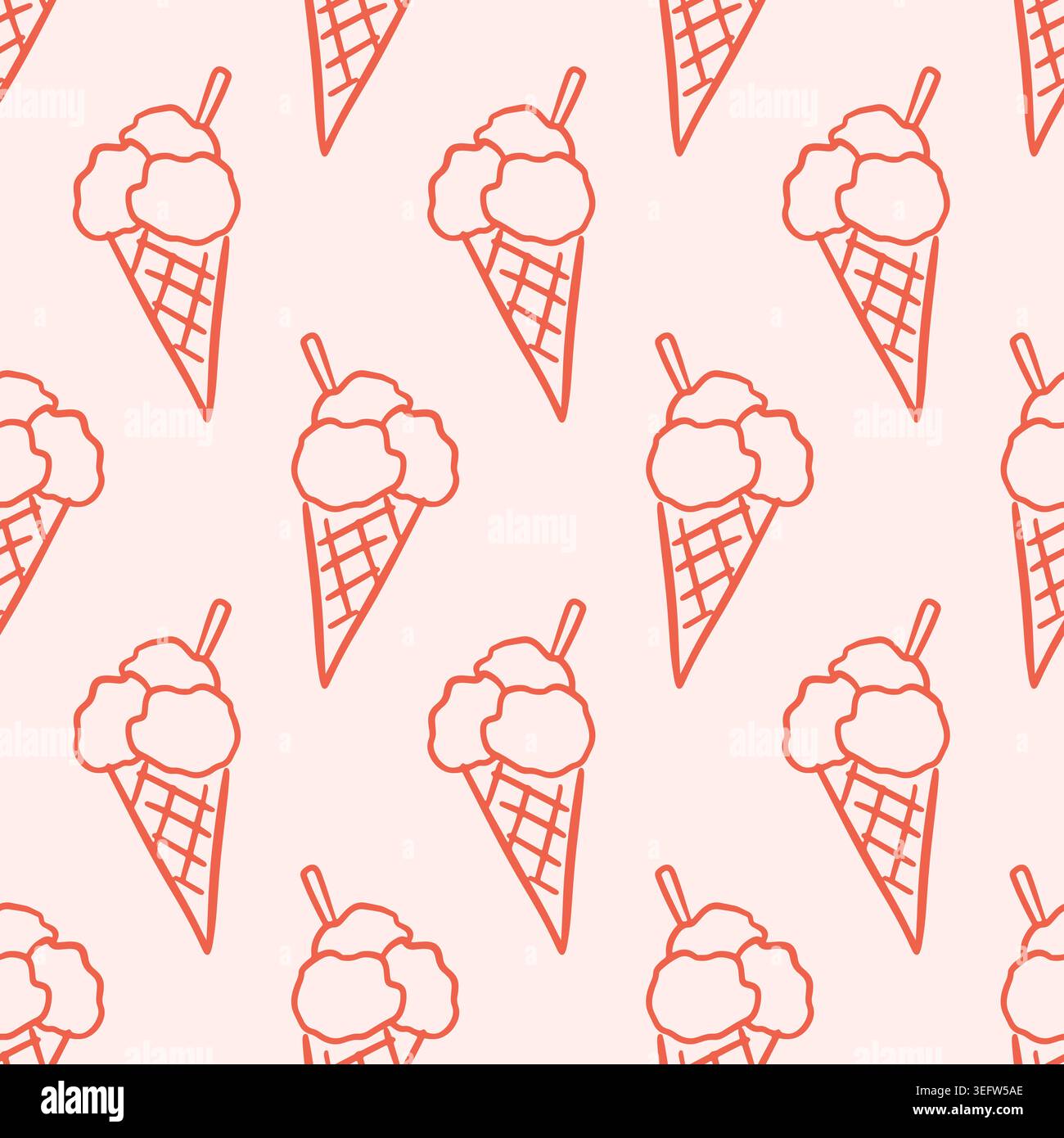Seamless Italian line art ice cream cone pattern Stock Vector