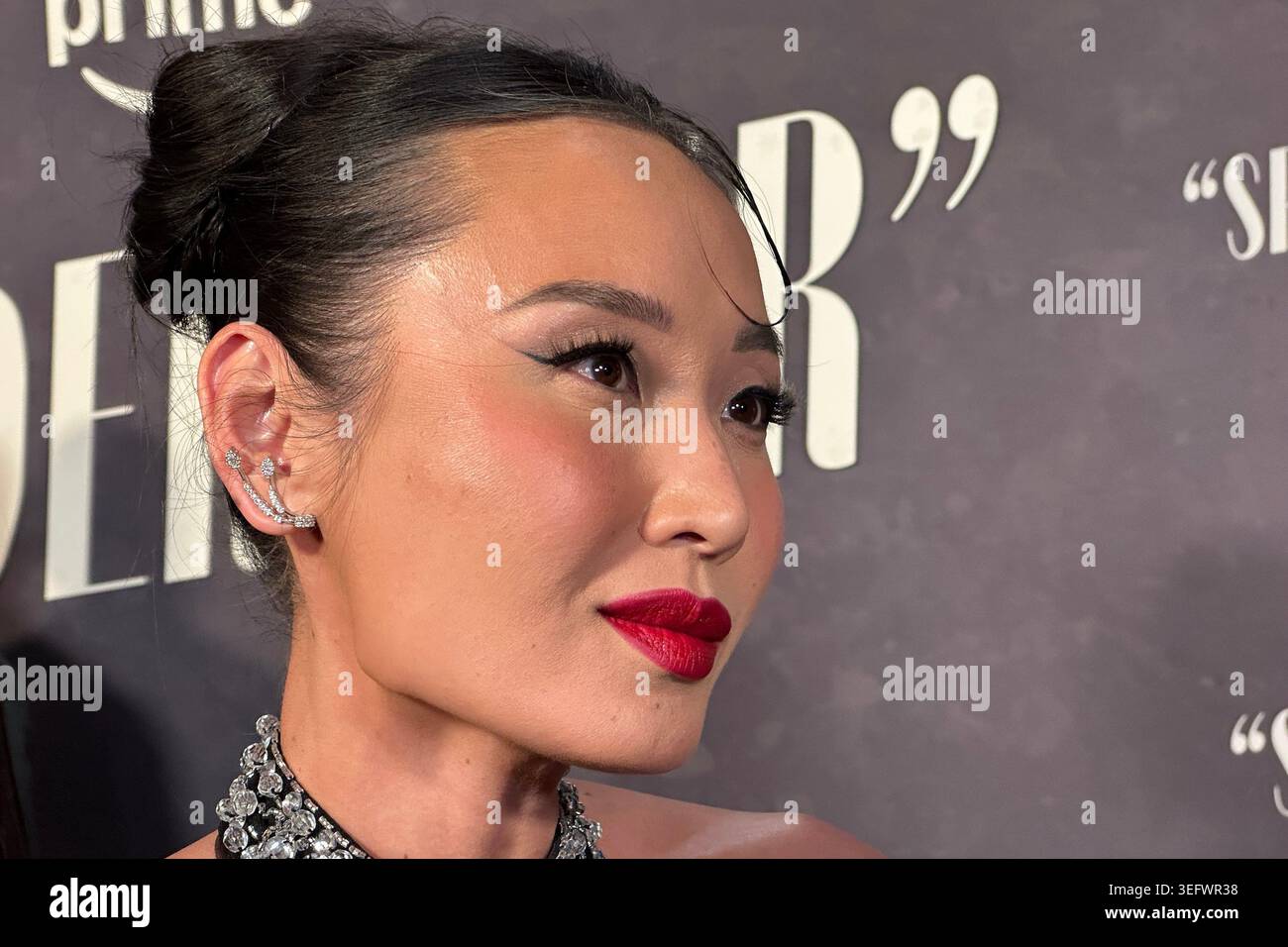 Li Jun Li speaks with the media at the world premiere of "Spider-Noir ...
