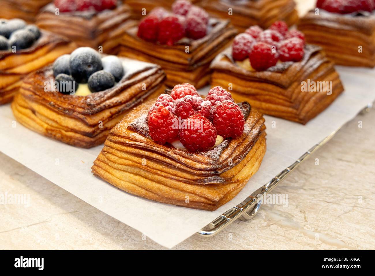 Raspberry danish at Fred Bakery, London, England Stock Photo