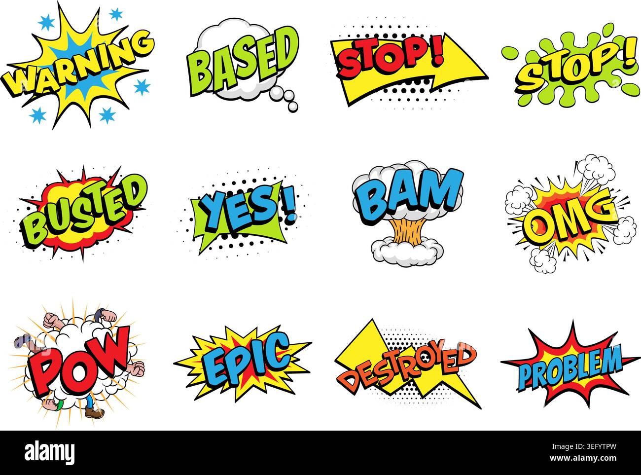 Comic Book Pop Art Word Graphic Set Collection Stock Vector
