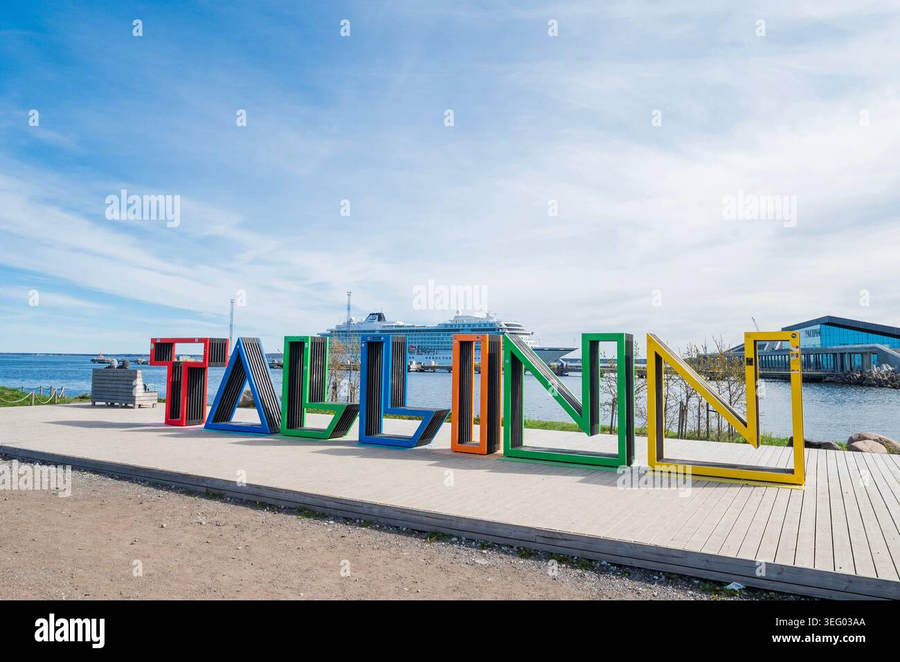 Tallinn, Estonia, May 7, 2026, Large colorful alphabet letter benches ...