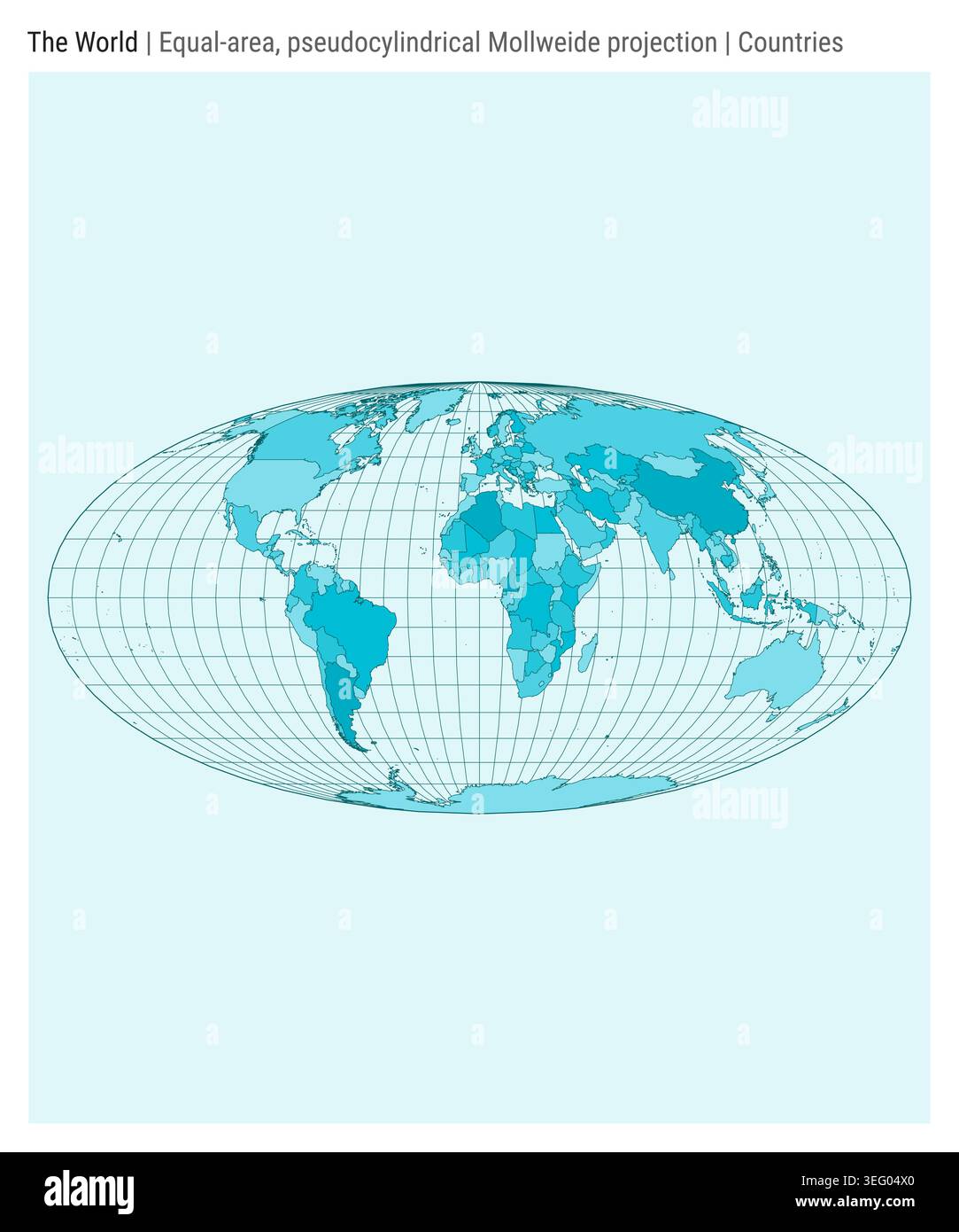 World Map. Equal-area, pseudocylindrical Mollweide projection ...