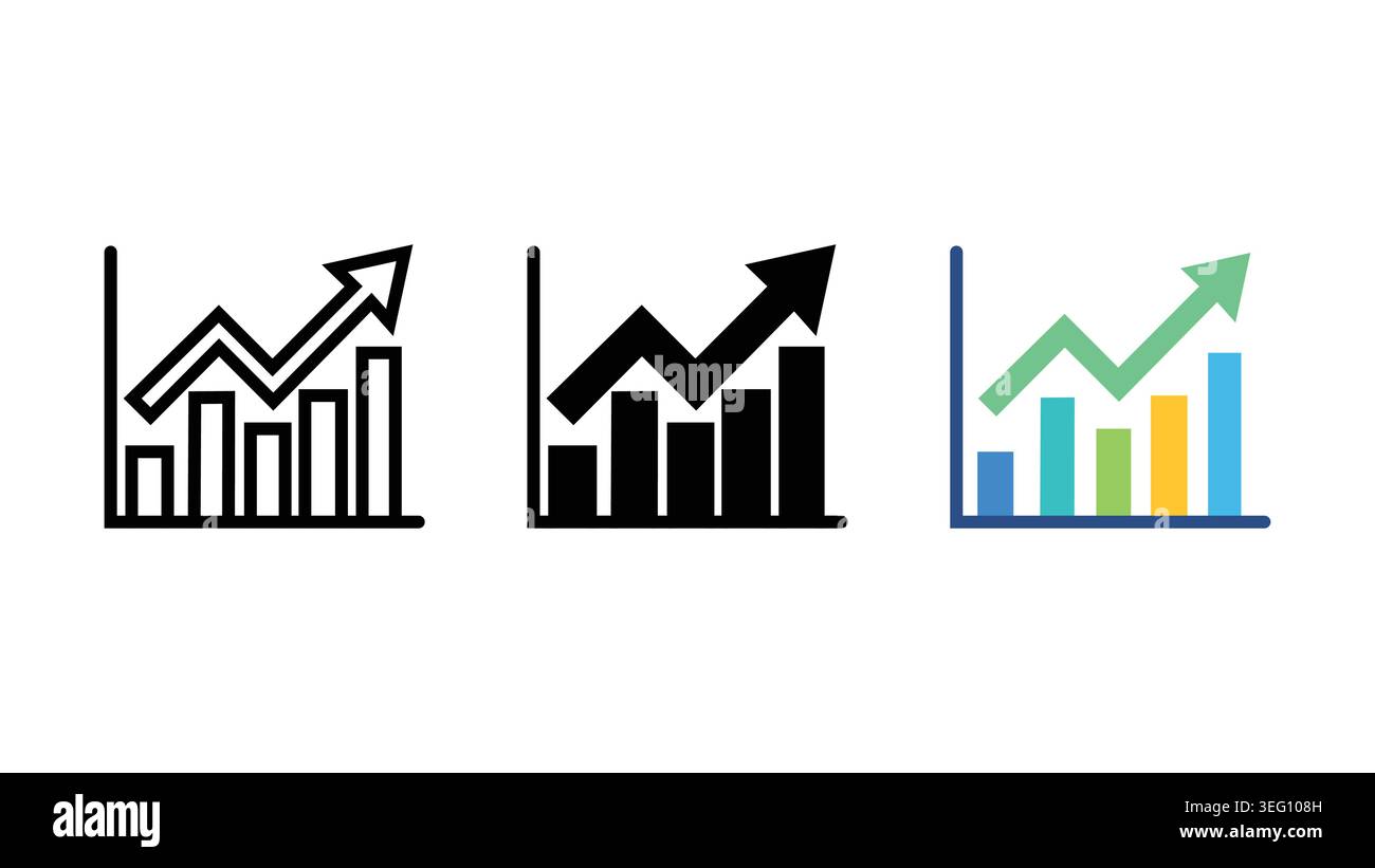 Business growth chart icon set bar graph with up arrow outline solid ...