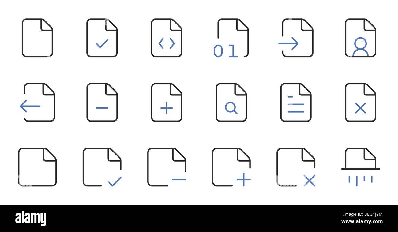 File Line Icons Set Editable Stroke Vector Illustration. Stock Vector