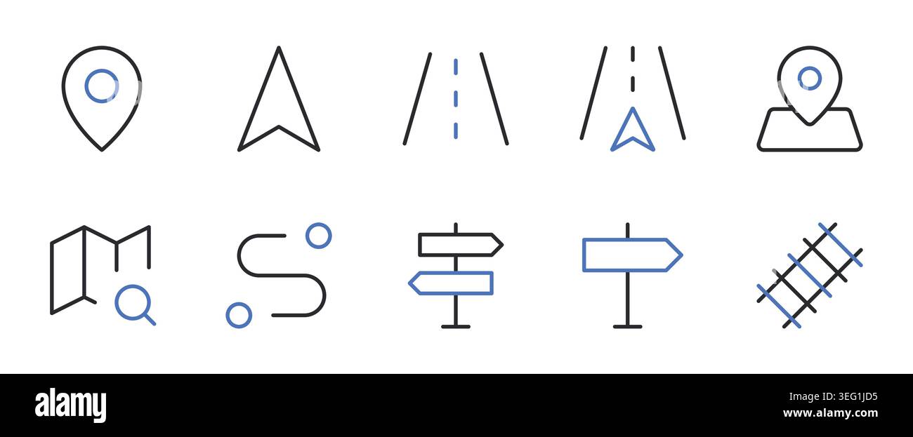 Map Location and Navigation GPS Line Icons Set Editable Stroke Vector Illustration. Stock Vector
