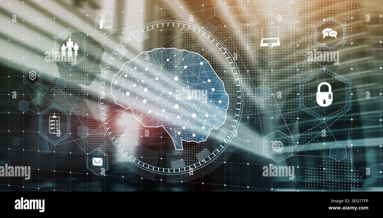 AI Data Analytics and Digital Brain Network for Business Technology. Stock Photo