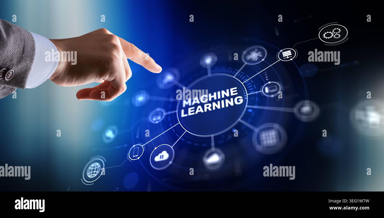 Machine Learning Technology Concept with Neural Networks and Artificial Intelligence Algorithm Data Analysis. Stock Photo