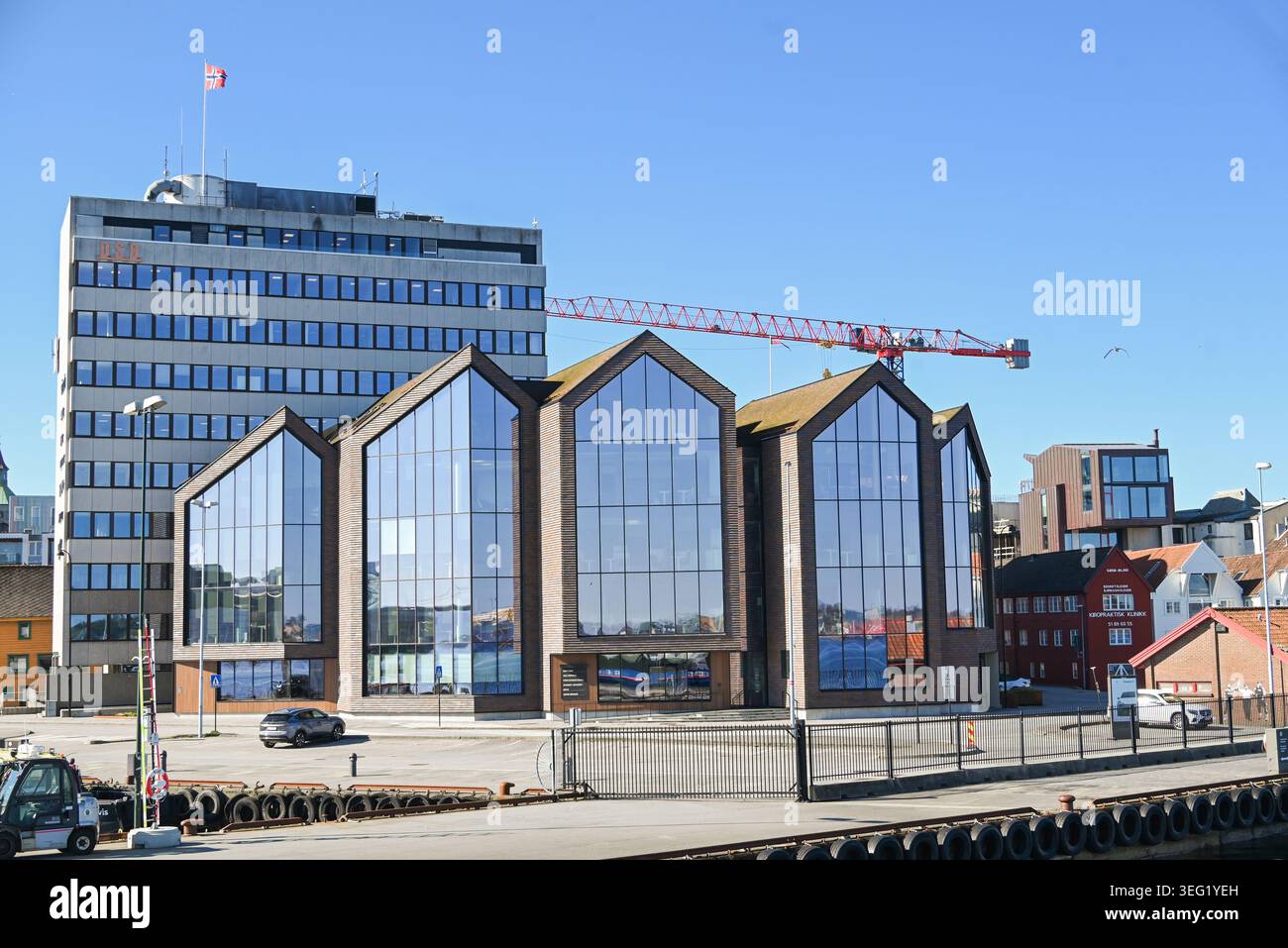 STAVANGER, NORWAY - 1 MAY 2026: Modern waterfront office building with ...