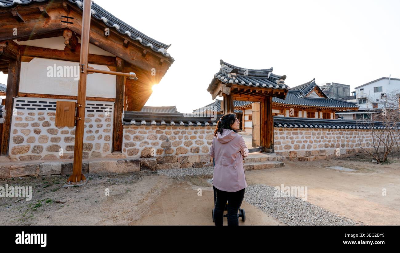 Hanok Complex Wide view of Jeolla Gamyeong, a traditional Korean hanok complex, with ...