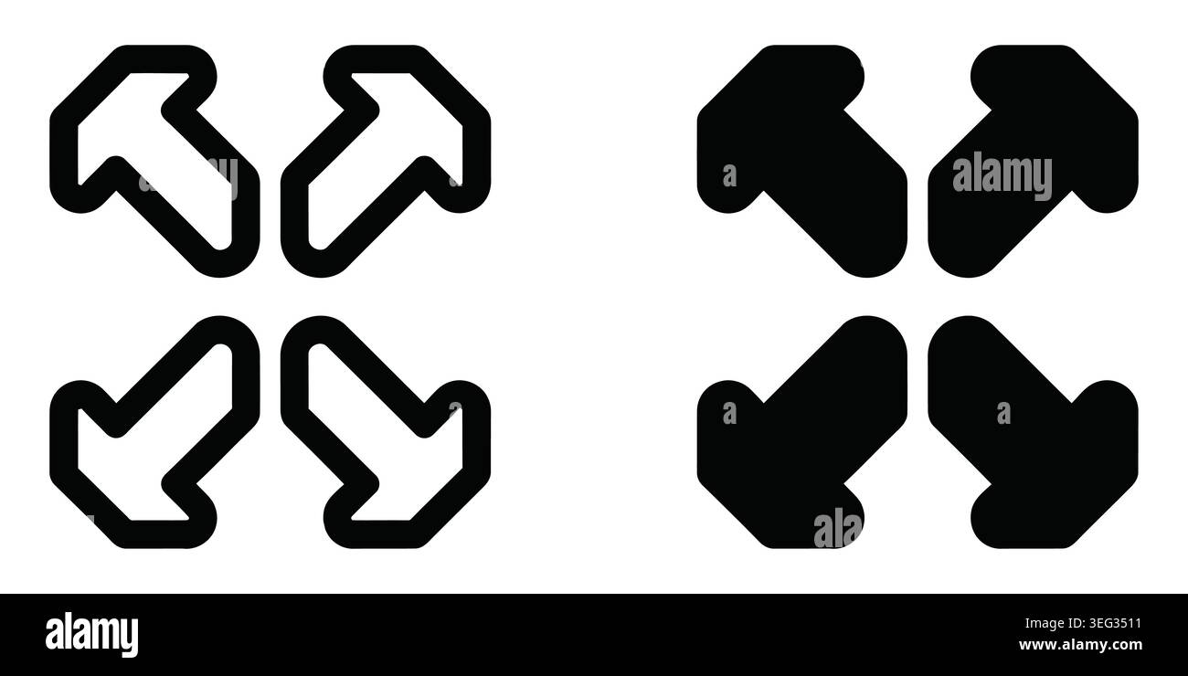 Black fullscreen icon set with outline and solid styles for user interface design Vector Stock Vector