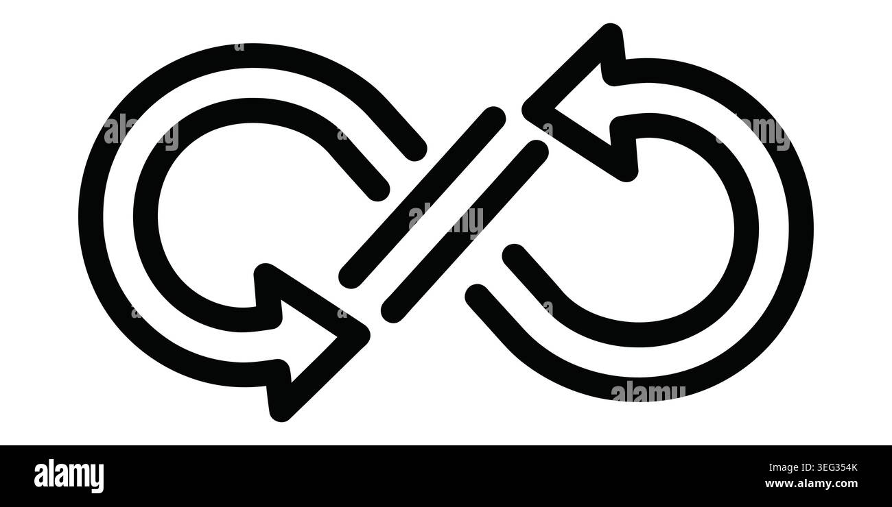 Black infinity symbol icon with circular arrows representing continuous loop Vector Stock Vector