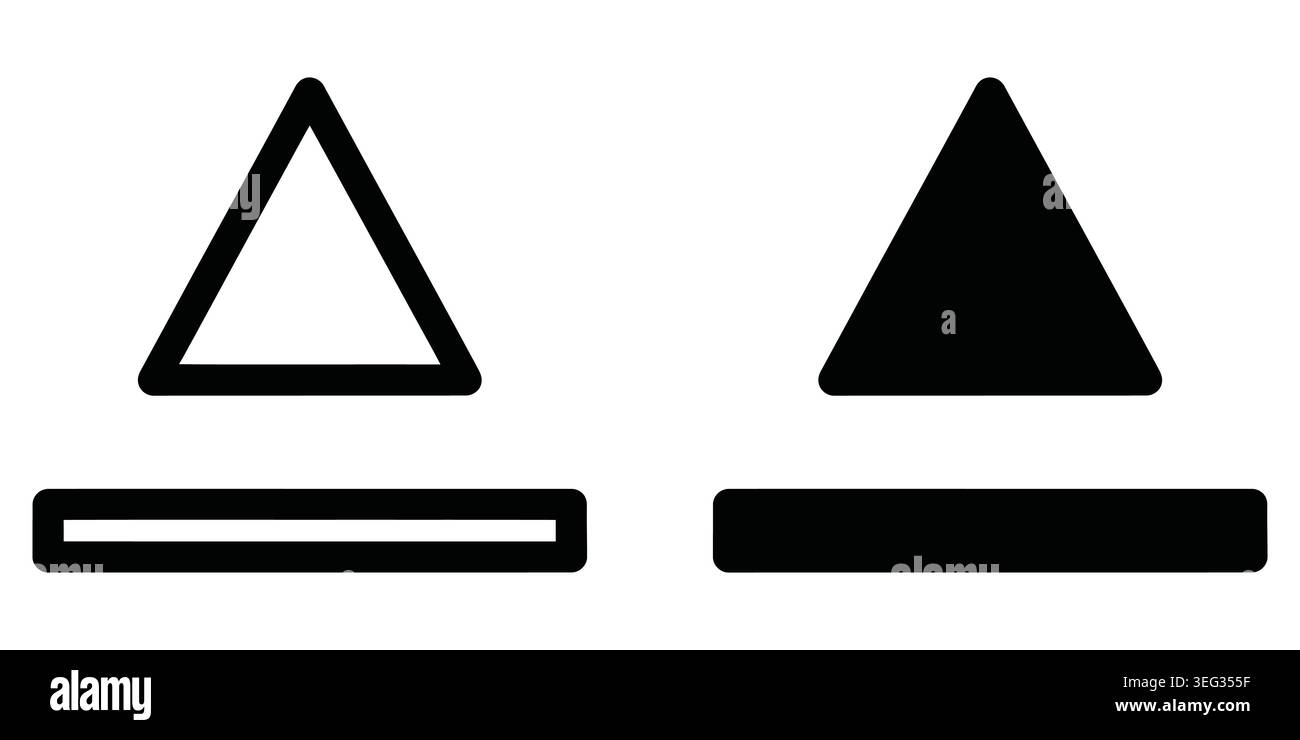 Black outline and solid fill triangle and line icons for user interface design Vector Stock Vector