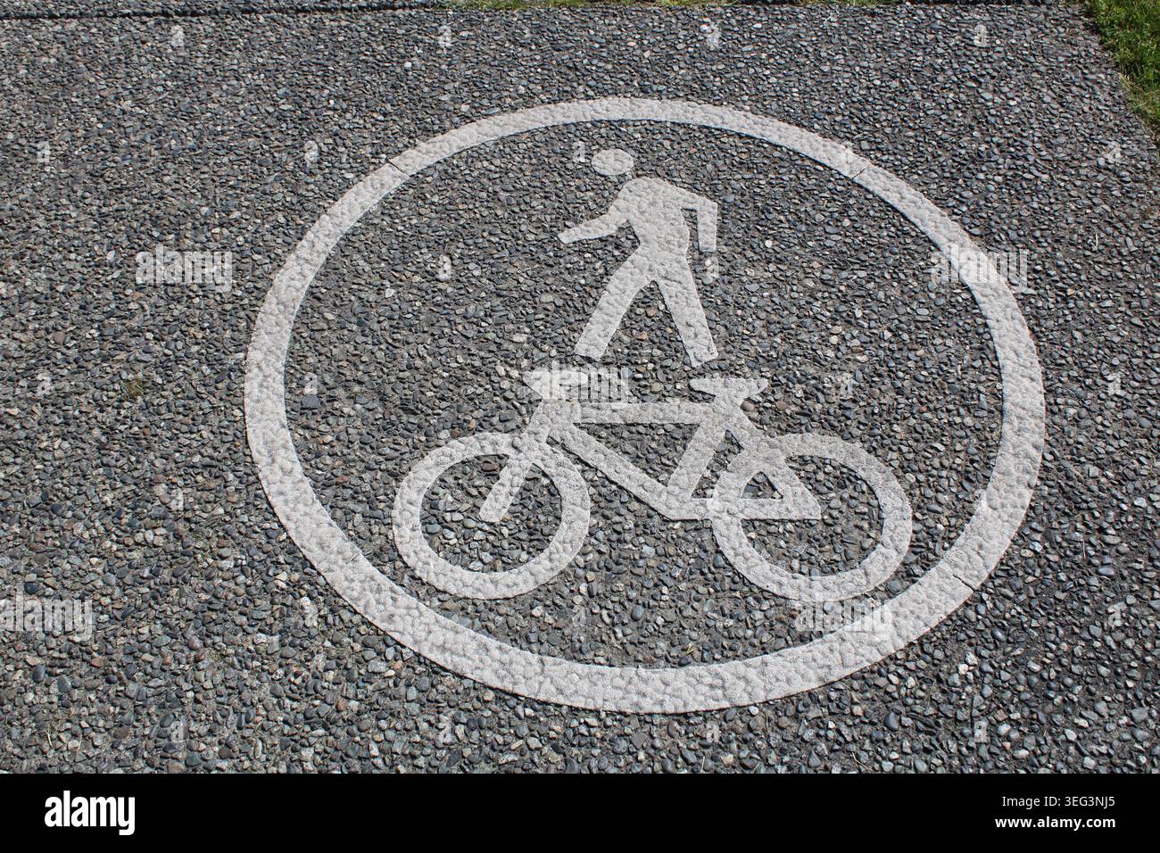White painted symbol on the pavement marks shared path for both ...