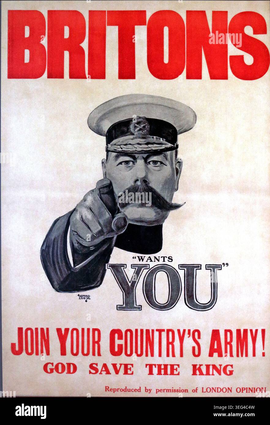 Britons Wants You recruitment poster urging men to join the country's army, First World War style propaganda. Stock Photo