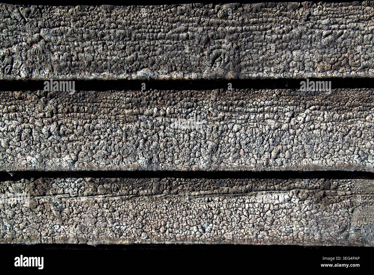 Charred Wooden Planks Texture Close Up Stock Photo