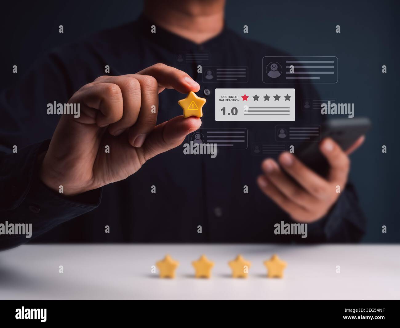 Negative customer feedback concept with low rating review and warning ...