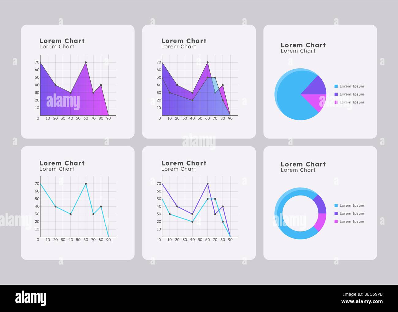 Analyzing data with different infocharts ui dashboard chart set Stock Vector