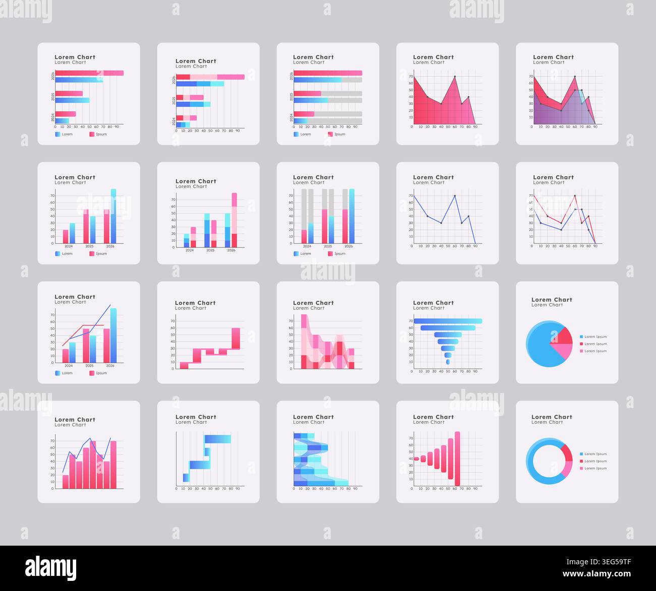 Business data gathering ui dashboard chart set Stock Vector