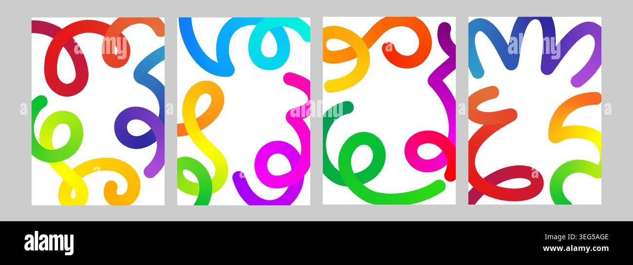 Line gradient shapes, abstract color object kid pattern. 3d confetti graphic element. Curve happy birthday fluid wave design. Vector liquid swirl path Stock Vector