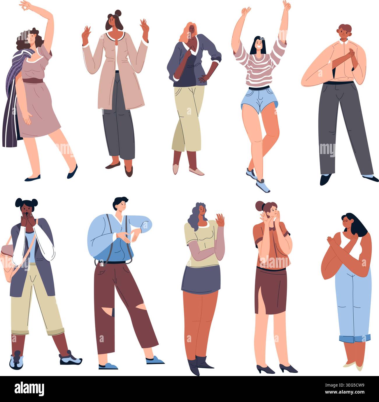 Diverse Casual Characters In Various Standing Poses Stock Vector