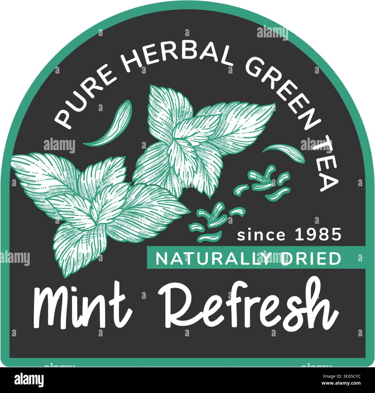 Pure Herbal Green Mint Tea Badge Stock Vector