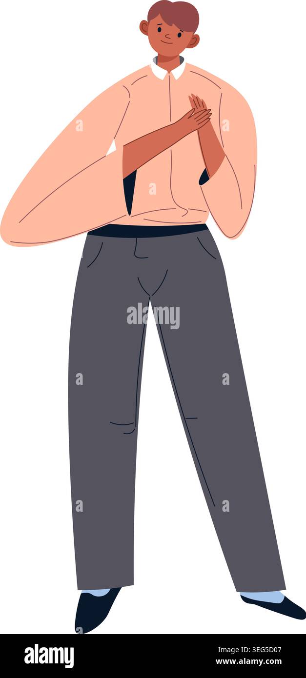 Smiling Male Character Clapping Hands Together Stock Vector